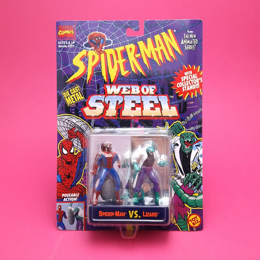 SPIDER-MAN WEB OF STEEL ☆ Spider-Man Vs Lizard MARVEL Figure ☆ Diecast Metal Vintage Carded Toybiz 90s