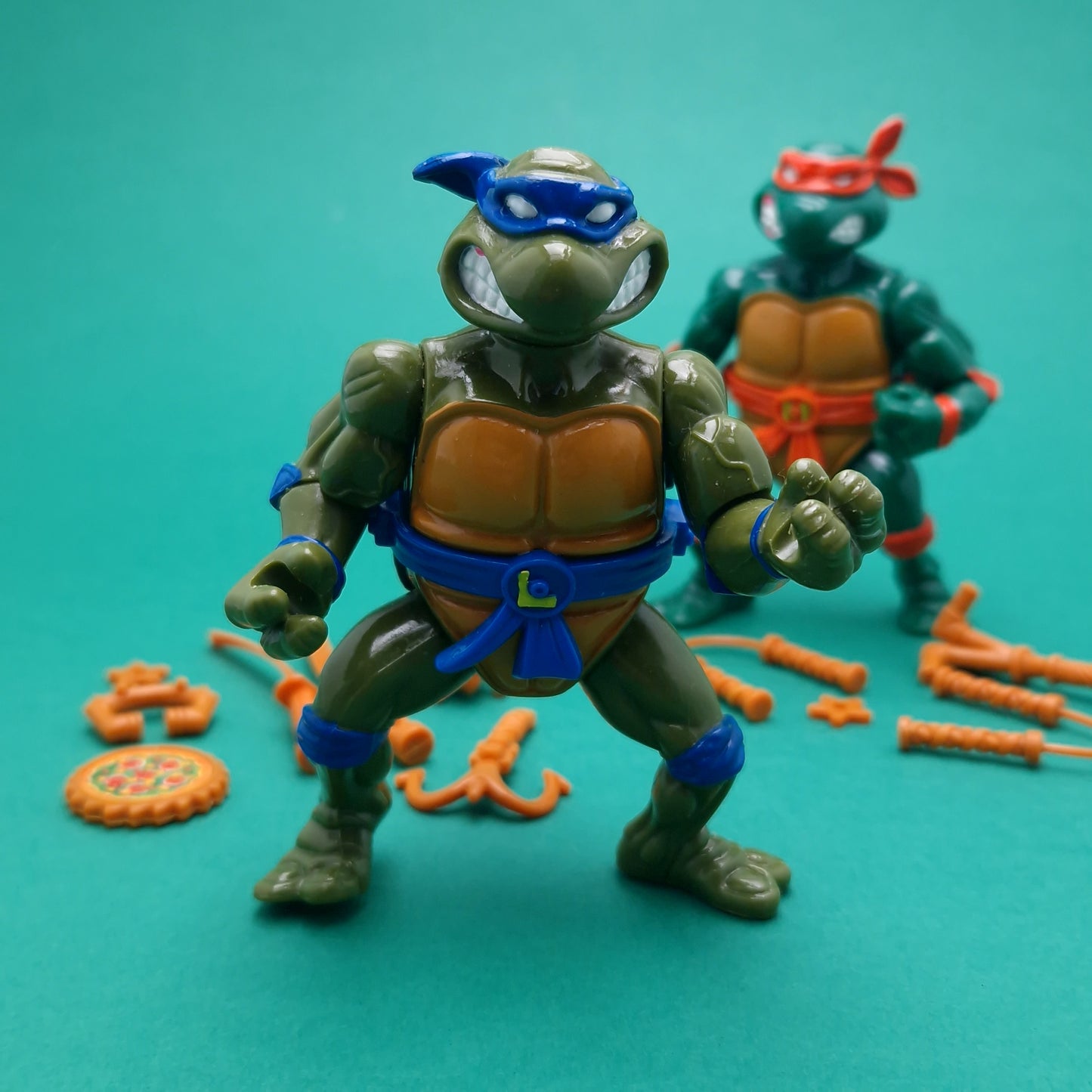 TEENAGE MUTANT NINJA TURTLES ☆ LEONARDO & MICHELANGELO Storage Shell Figure ☆ 90s Vintage