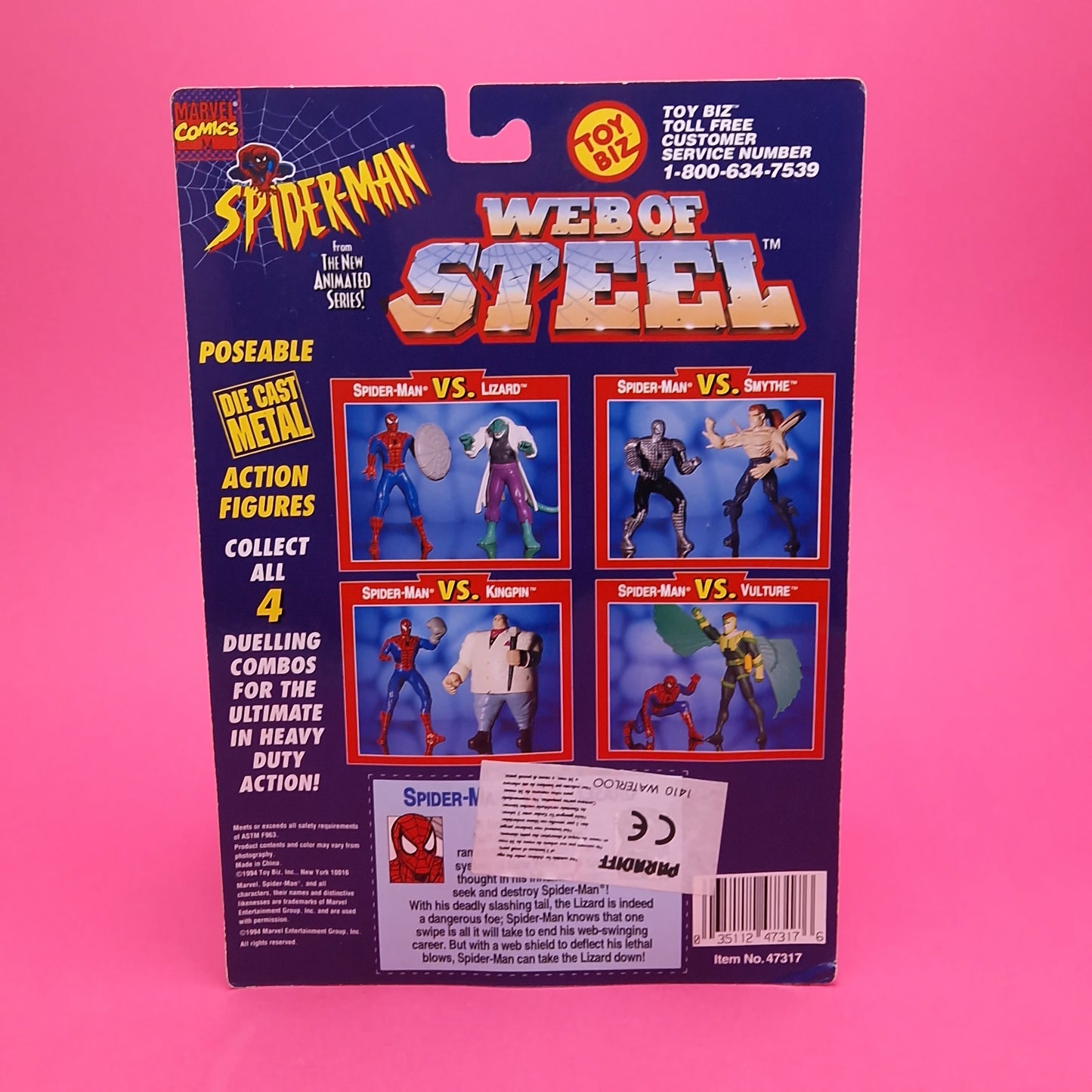 SPIDER-MAN WEB OF STEEL ☆ Spider-Man Vs Lizard MARVEL Figure ☆ Diecast Metal Vintage Carded Toybiz 90s