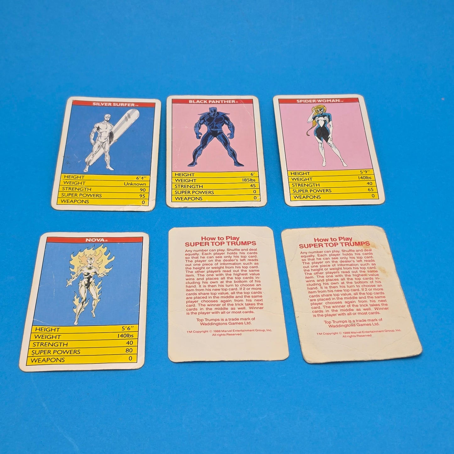 TOP TRUMPS ☆ MARVEL SUPERHEROES Cards ☆ Vintage Game Case Waddingtons 1988