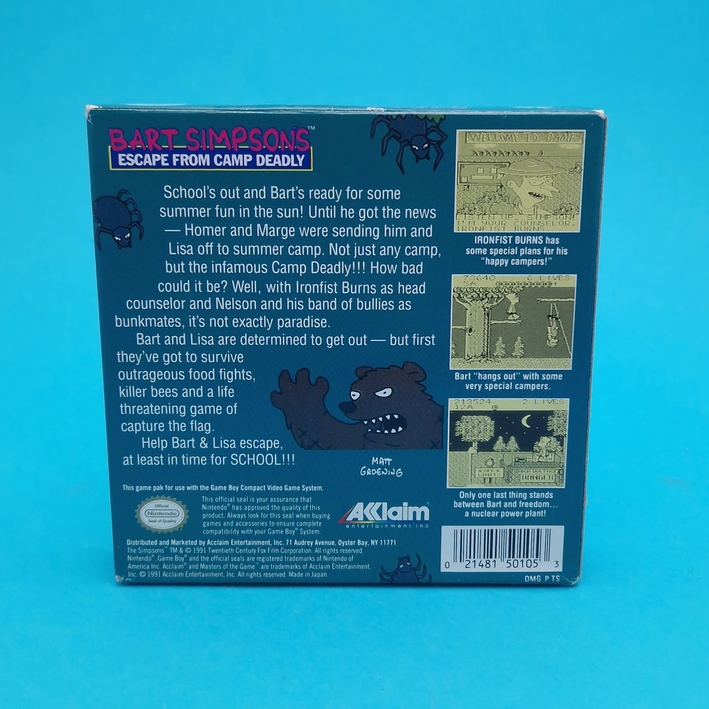 NINTENDO GAMEBOY ☆ BART SIMPSONS ESCAPE FROM CAMP DEADLY ☆ Boxed CIB Vintage Retro Game