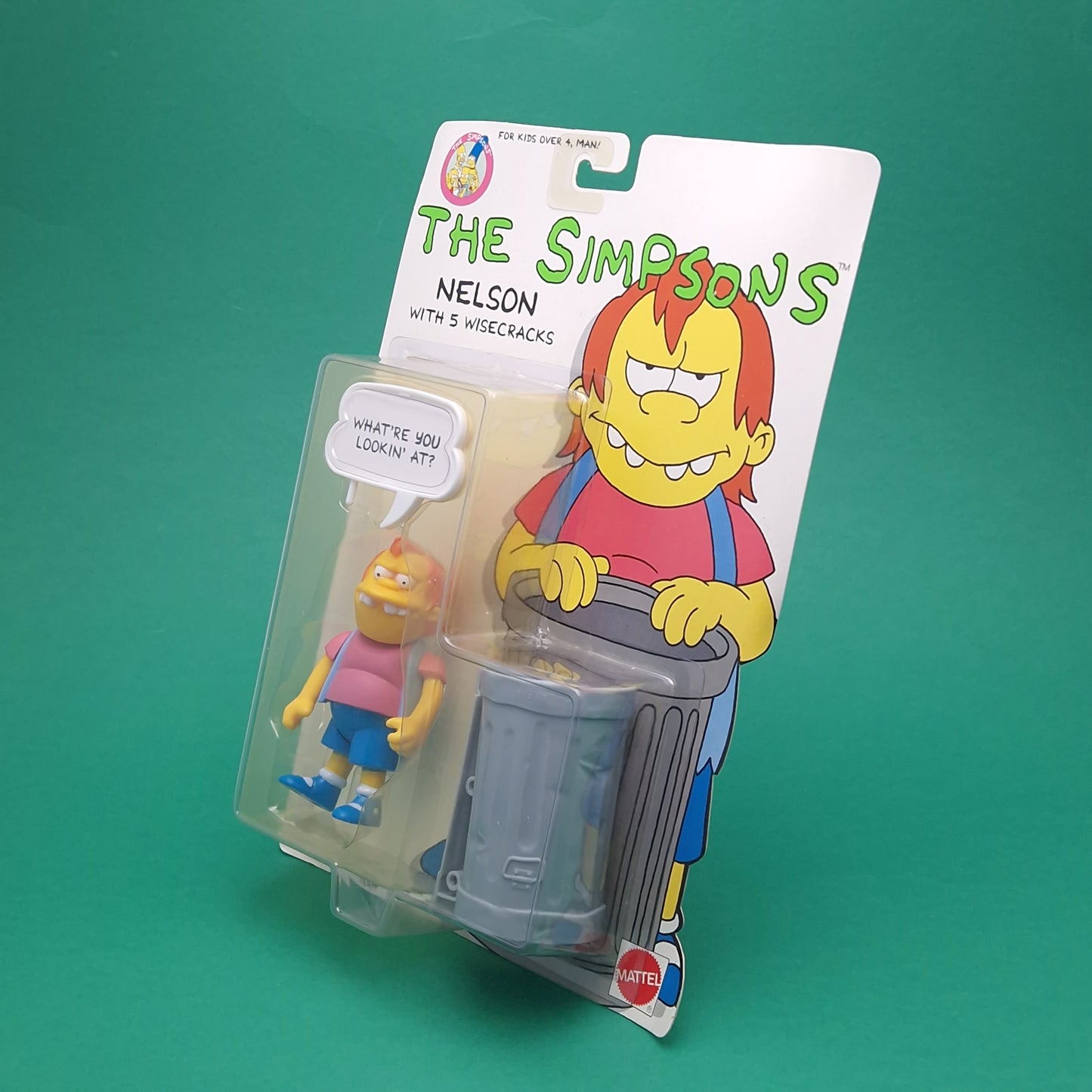 THE SIMPSONS ☆ NELSON Plastic Trash Action Figure ☆ Sealed MOC Carded 90s Mattel