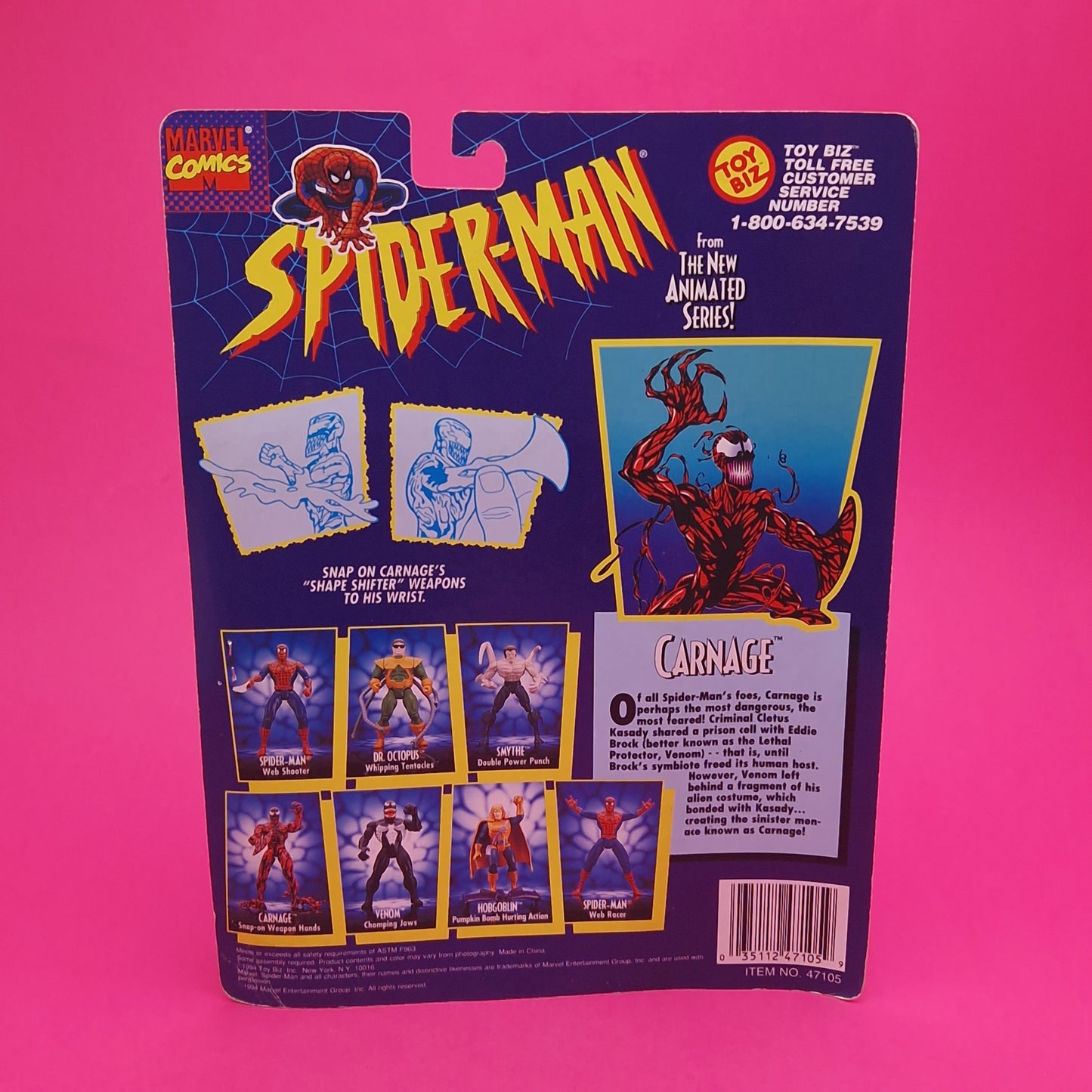 SPIDER-MAN ANIMATED SERIES ☆ CARNAGE Figure Marvel ☆ Loose Toybiz 90s Original