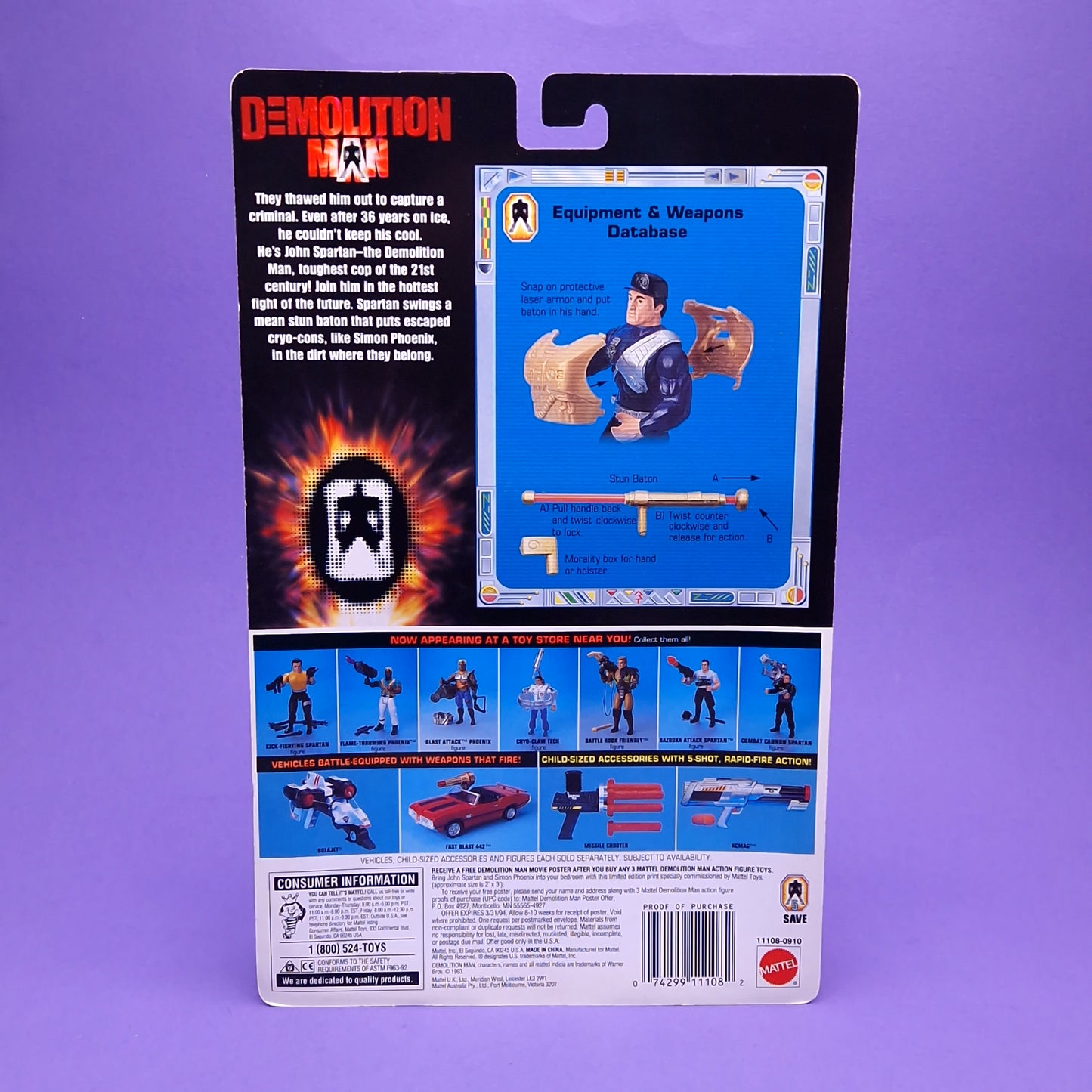 DEMOLITION MAN ☆ BATTLE BATON SPARTAN Vintage Action Figure ☆ MOC Carded Sealed