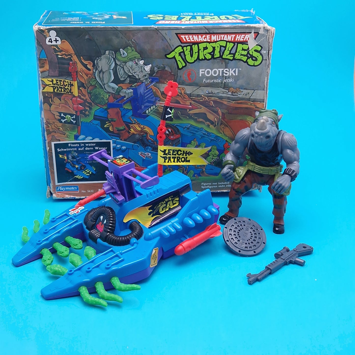 TEENAGE MUTANT NINJA TURTLES ☆ FOOTSKI ROCKSTEADY Vintage Figure Vehicle ☆ Ninja BOXED Loose