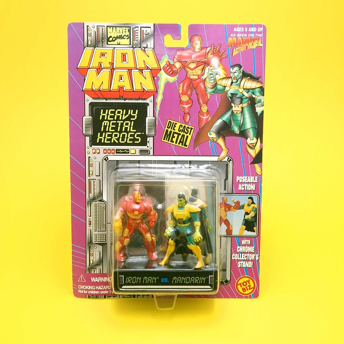 IRON MAN HEAVY METAL HEROES ☆ Vs Mandarin MARVEL Figure ☆ Diecast Metal Vintage Carded Toybiz 90s