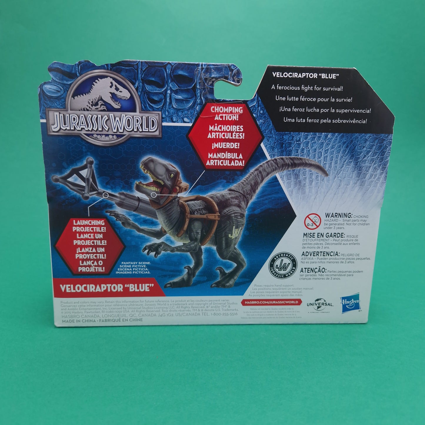 JURASIC WORLD ☆ VELOCIRAPTOR CHOMPING ACTION Boxed Action Figure ☆ 2016 Sealed Hasbro