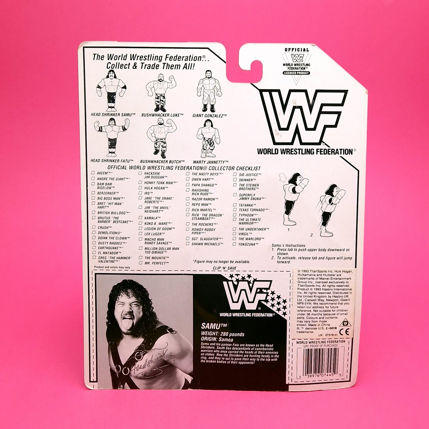 WWF HASBRO ☆ SAMU & FATU HEAD SHRINKERS Vintage Figure ☆ MOC Original 90s Carded Sealed Series 10