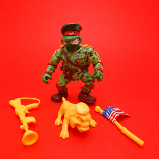 TEENAGE MUTANT NINJA TURTLES ☆ RAPH Green Teen Beret Mutant Military Figure ☆ 90s Vintage