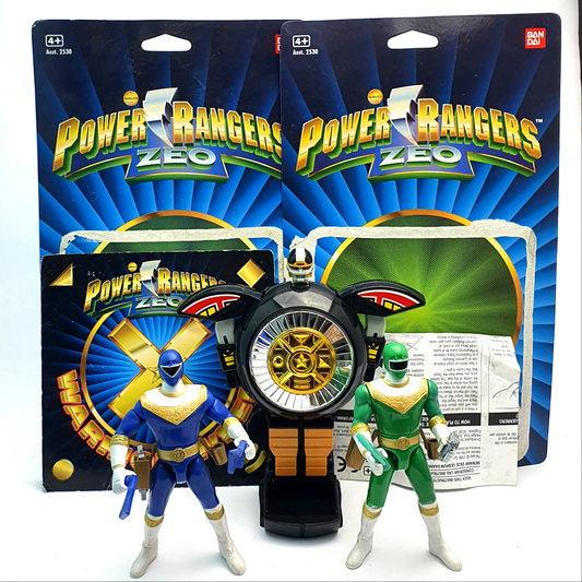 POWER RANGERS ZEO ☆ WARRIOR WHEEL & 2 Rangers Blue Green BUNDLE Action Figures ☆ Vintage Bandai
