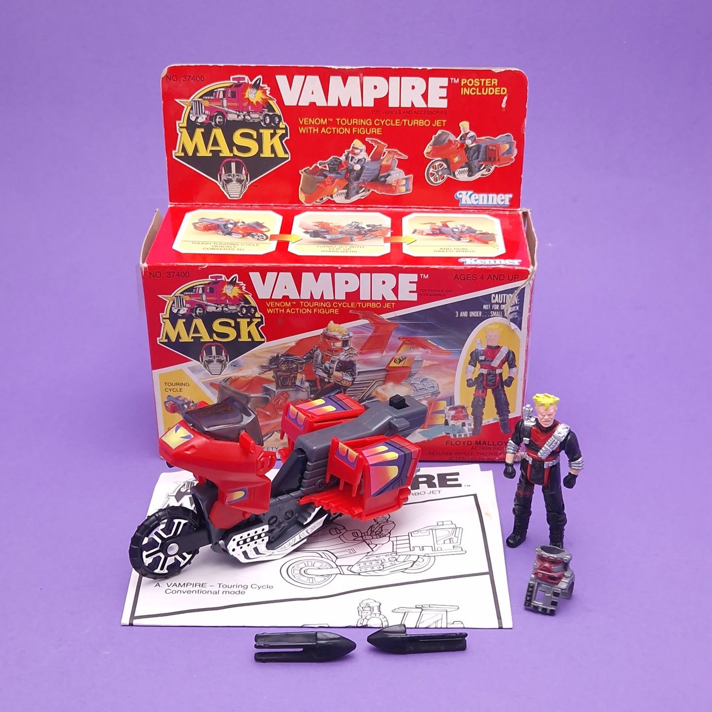 M.A.S.K ☆ VAMPIRE FLOYD MALLOY Figure Vehicle ☆ Complete Boxed 80s Kenner MASK Vintage