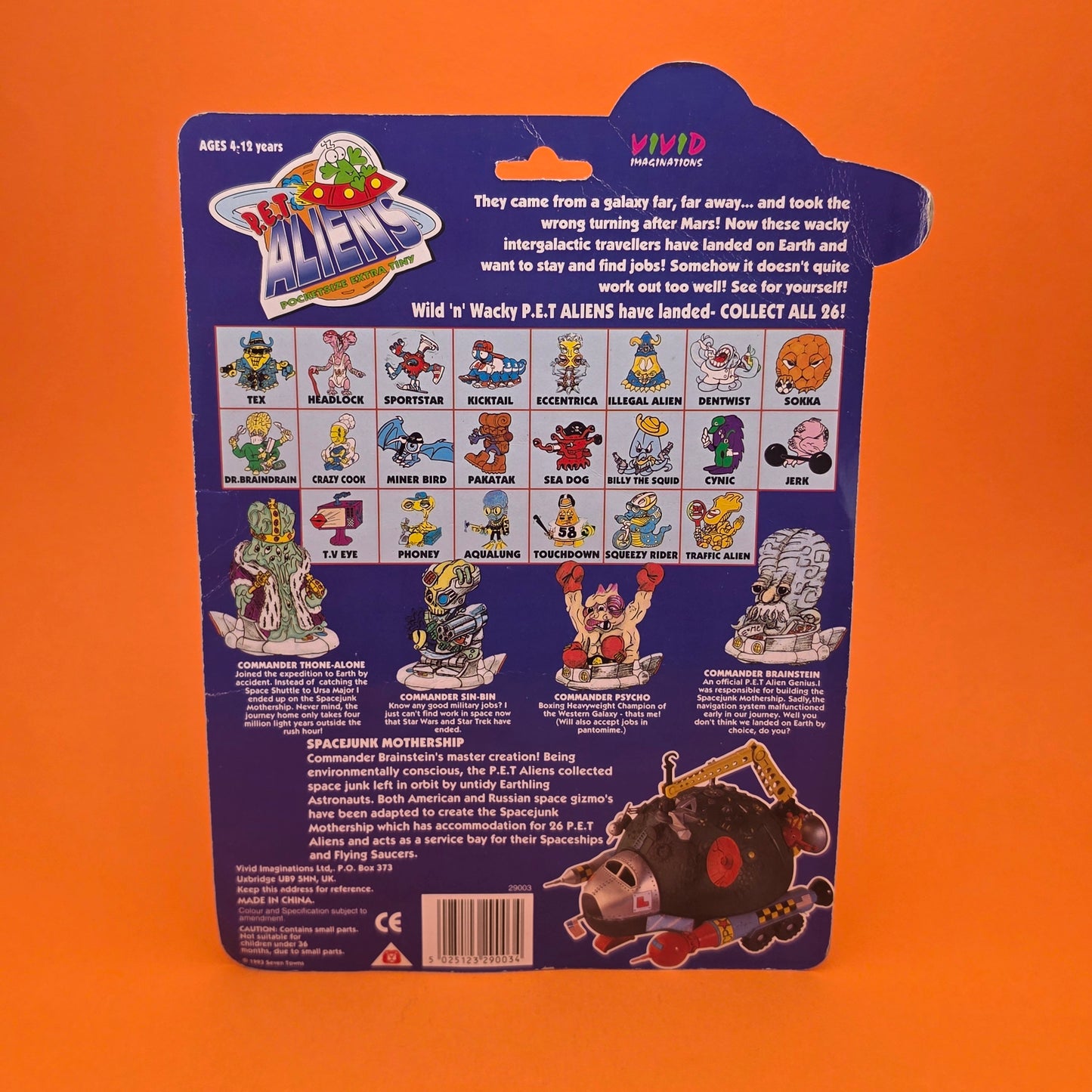 P.E.T. ALIENS ☆ BACKING CARD For Mini Figure ☆ Vintage 90s Ideal