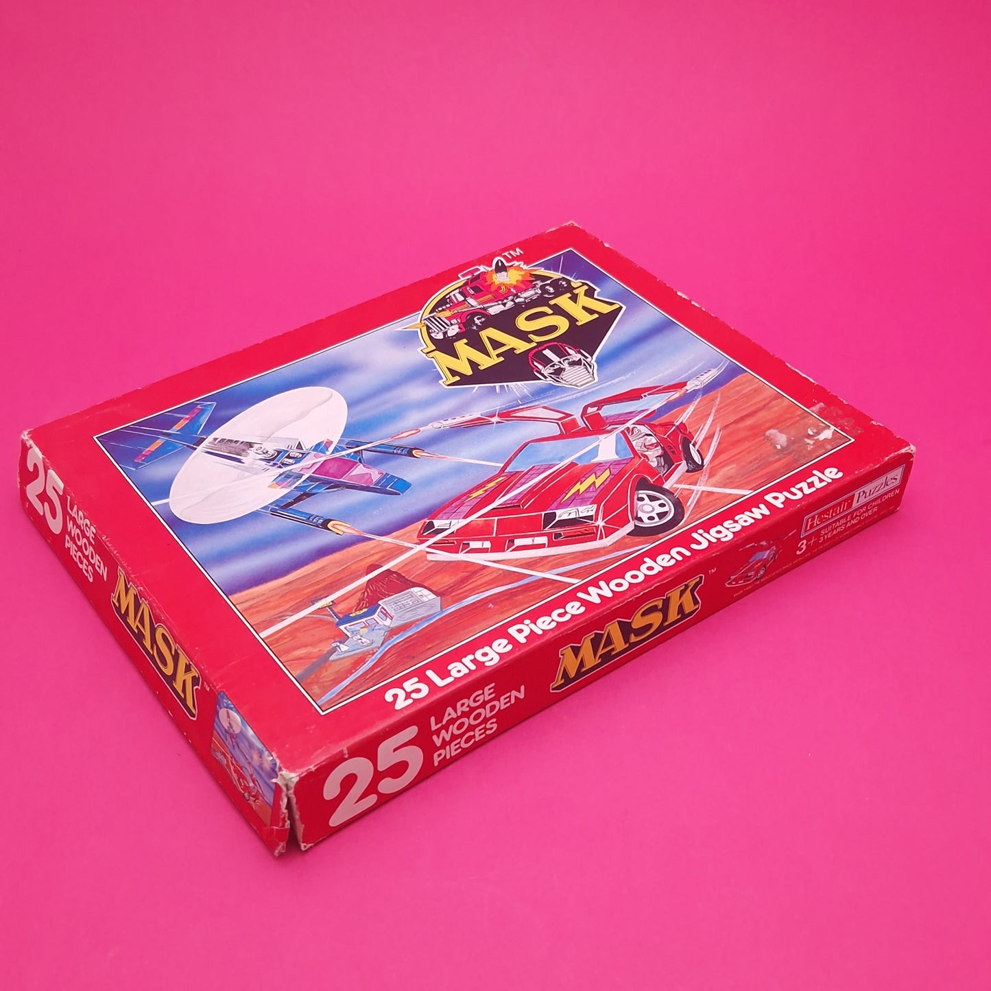 M.A.S.K ☆ 2x WOODEN 25 Large Piece JIGSAW Boxed Rhino Thunderhawk ☆ Hestair Vintage 80s Rare