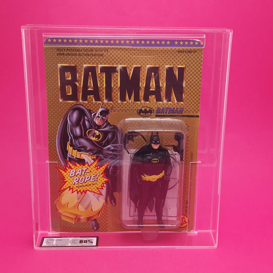 BATMAN 89 ☆ Vintage DC SUPER HEROES GRADED 80% Figure ☆ Round Jaw Head Carded Sealed Original Toybiz 1989