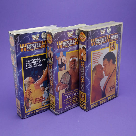 VHS Video ☆ WWF WRESTLEMANIA 1 2 3 UK Tape Cassette ☆ Silver Vision Vintage PG