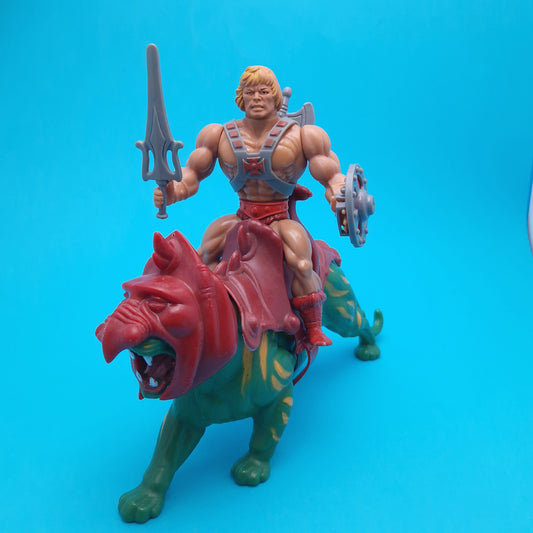 MASTERS OF THE UNIVERSE ☆ HE-MAN & BATTLE CAT Complete Vintage Figure ☆ MOTU Loose 80s Mattel Original