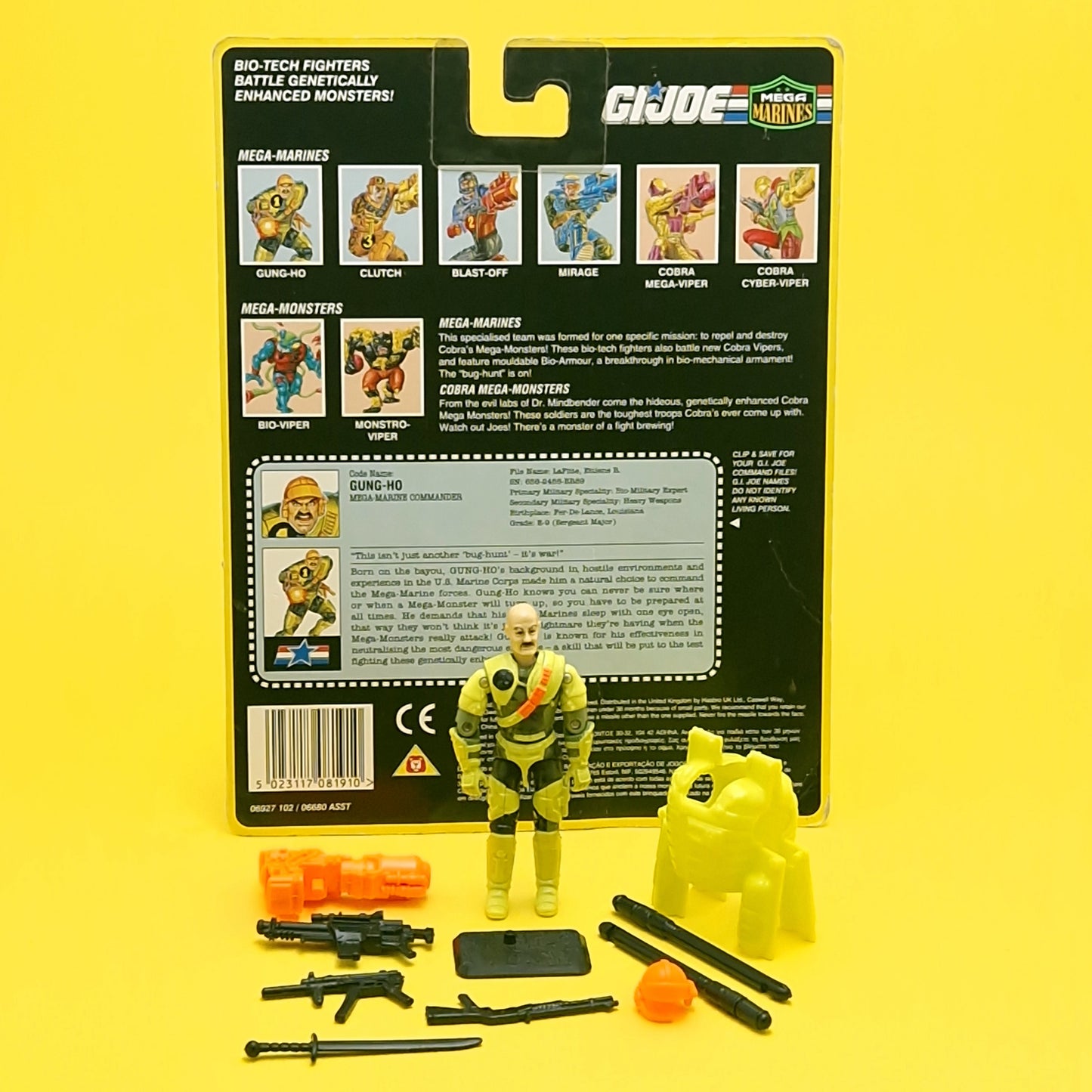 GI JOE ☆ Mega Marines GUNG HO Action Figure V5 ☆ Vintage Action Force Hasbro 1993 Bio Card