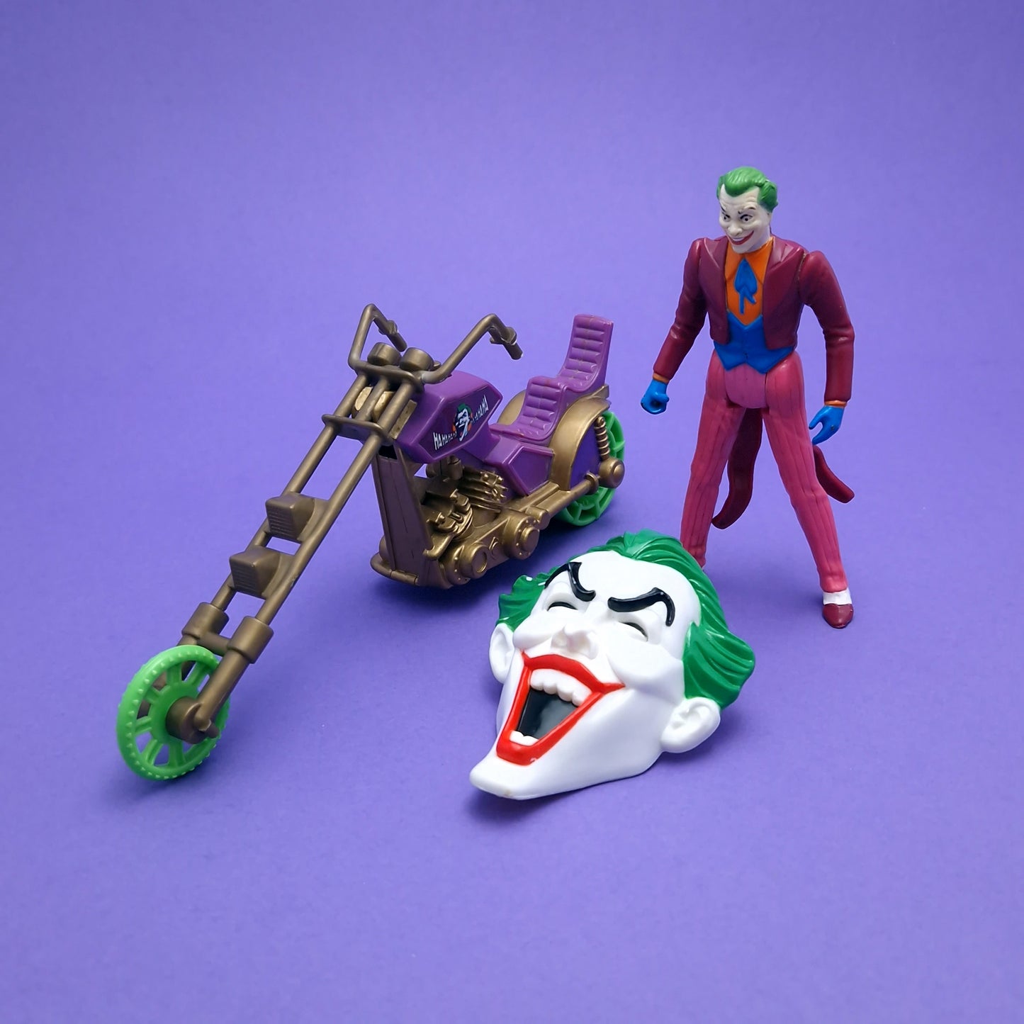 BATMAN DARK KNIGHT ☆ Vintage Sky Escape JOKER & CYCLE DC SUPER HEROES 1990 Figure ☆ Kenner