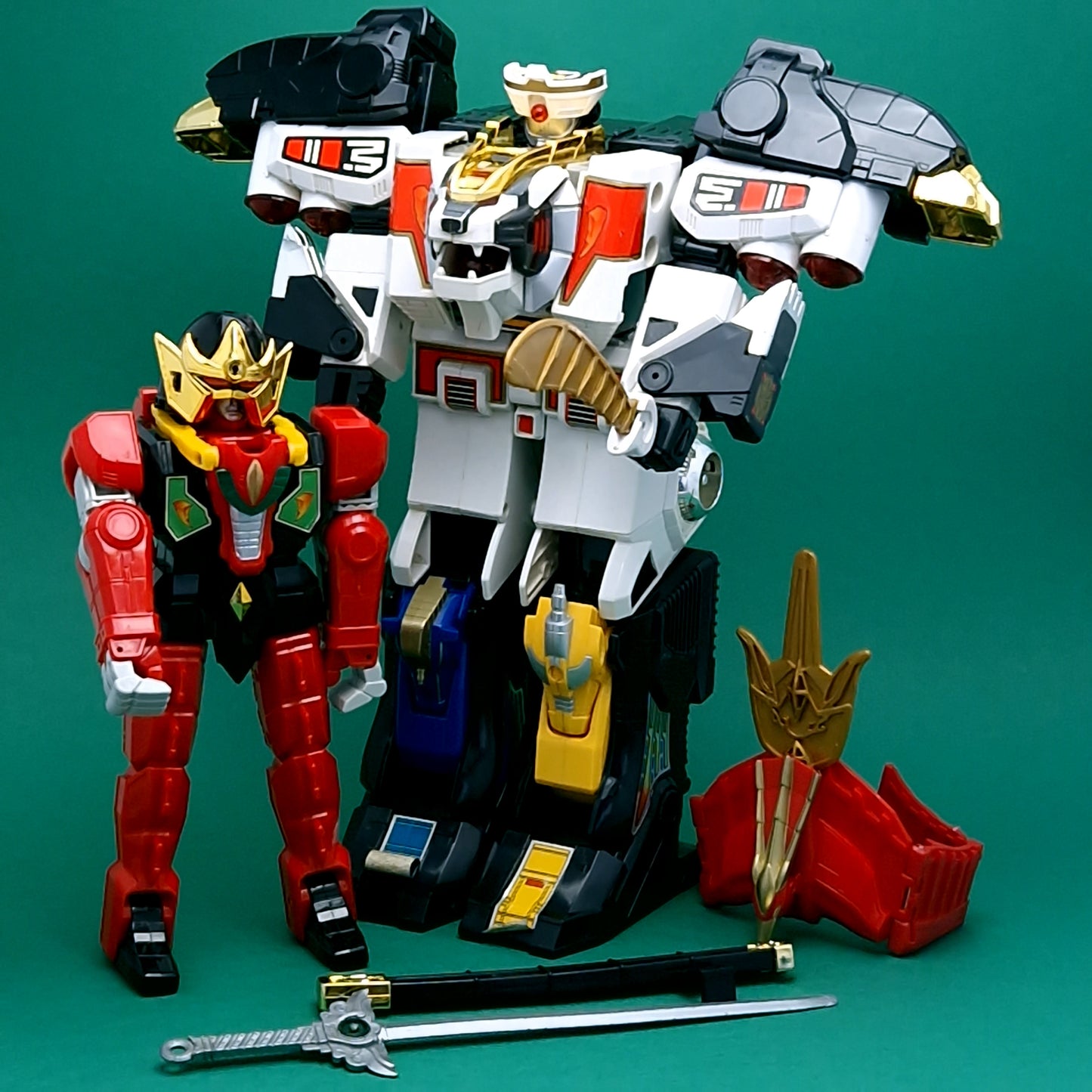 POWER RANGERS MMPR ☆ THUNDER MEGAZORD RED DRAGON & WHITE TIGERZORD Figure ☆ Vintage Bandai