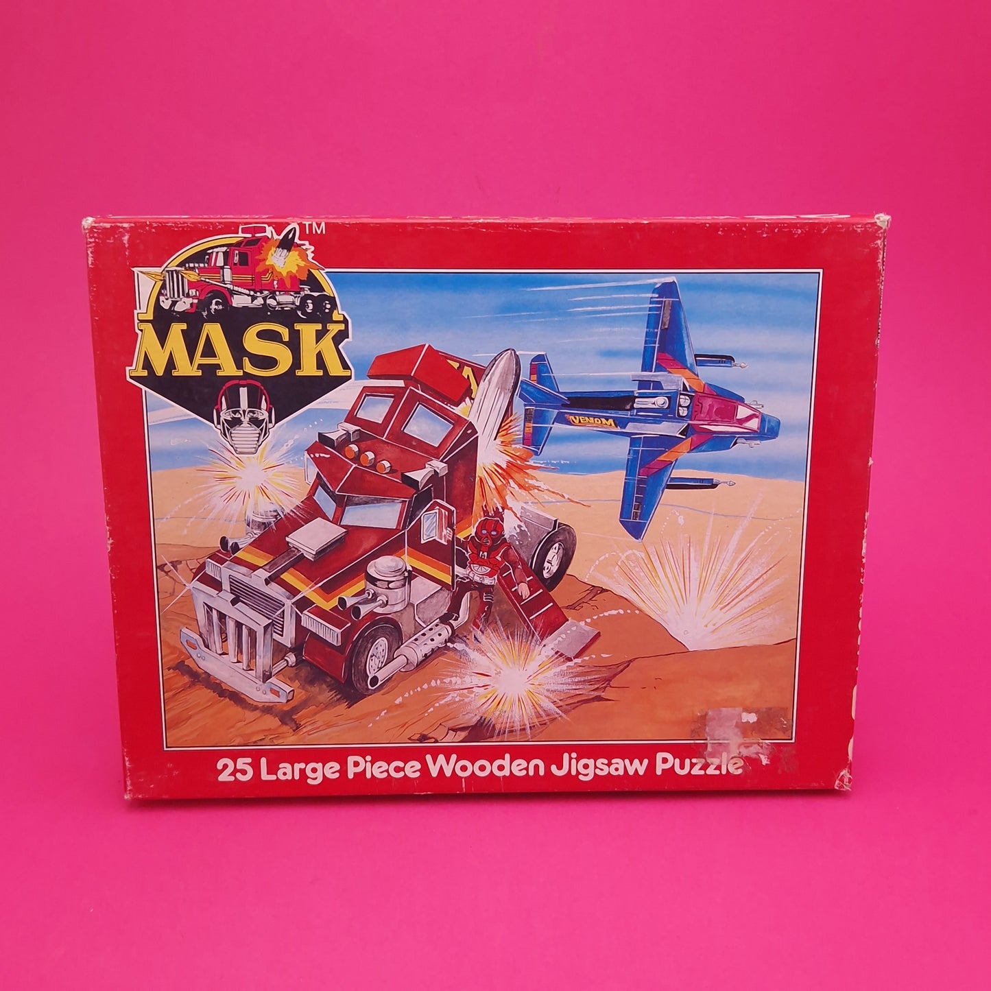 M.A.S.K ☆ 2x WOODEN 25 Large Piece JIGSAW Boxed Rhino Thunderhawk ☆ Hestair Vintage 80s Rare