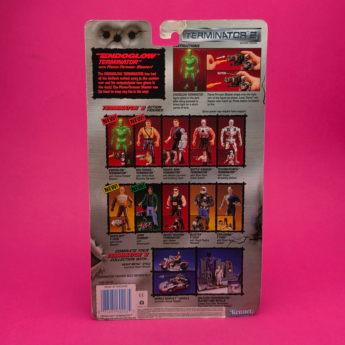 TERMINATOR 2 ☆ ENDOGLOW T-800 Action Figure ☆ Vintage 90s Kenner Carded