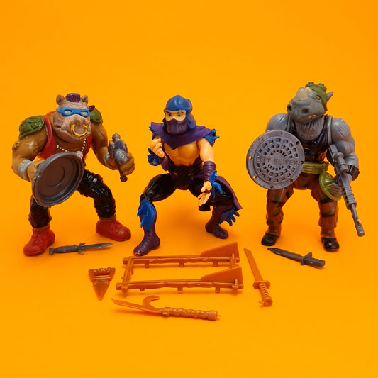 TEENAGE MUTANT NINJA TURTLES ☆ SOFT HEAD SHREDDER BEBOP ROCKSTEADY Vintage Action Figure ☆ 90s Loose