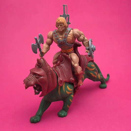 MASTERS OF THE UNIVERSE ☆ HE-MAN & BATTLE CAT Complete Vintage Figure ☆ MOTU 80s Mattel