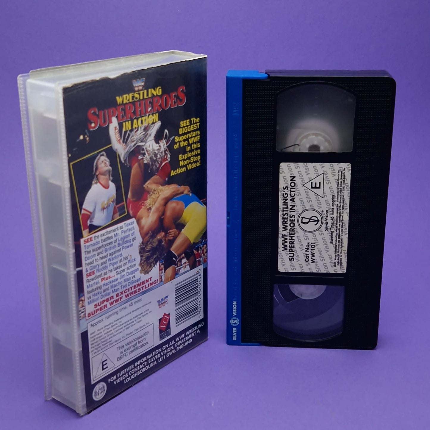 VHS Video ☆ WWF SUPERHEROES IN ACTION UK Tape Cassette ☆ Silver Vision Vintage