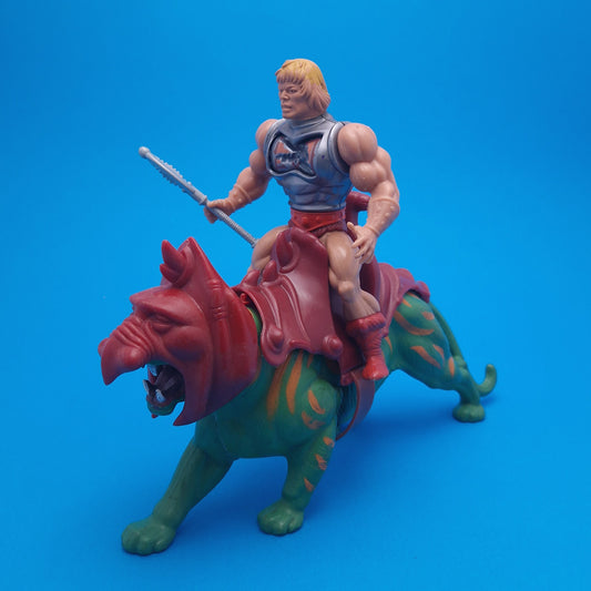 MASTERS OF THE UNIVERSE ☆ BATTLE ARMOUR HE-MAN & BATTLE CAT Vintage Figure ☆ MOTU Loose 80s Mattel