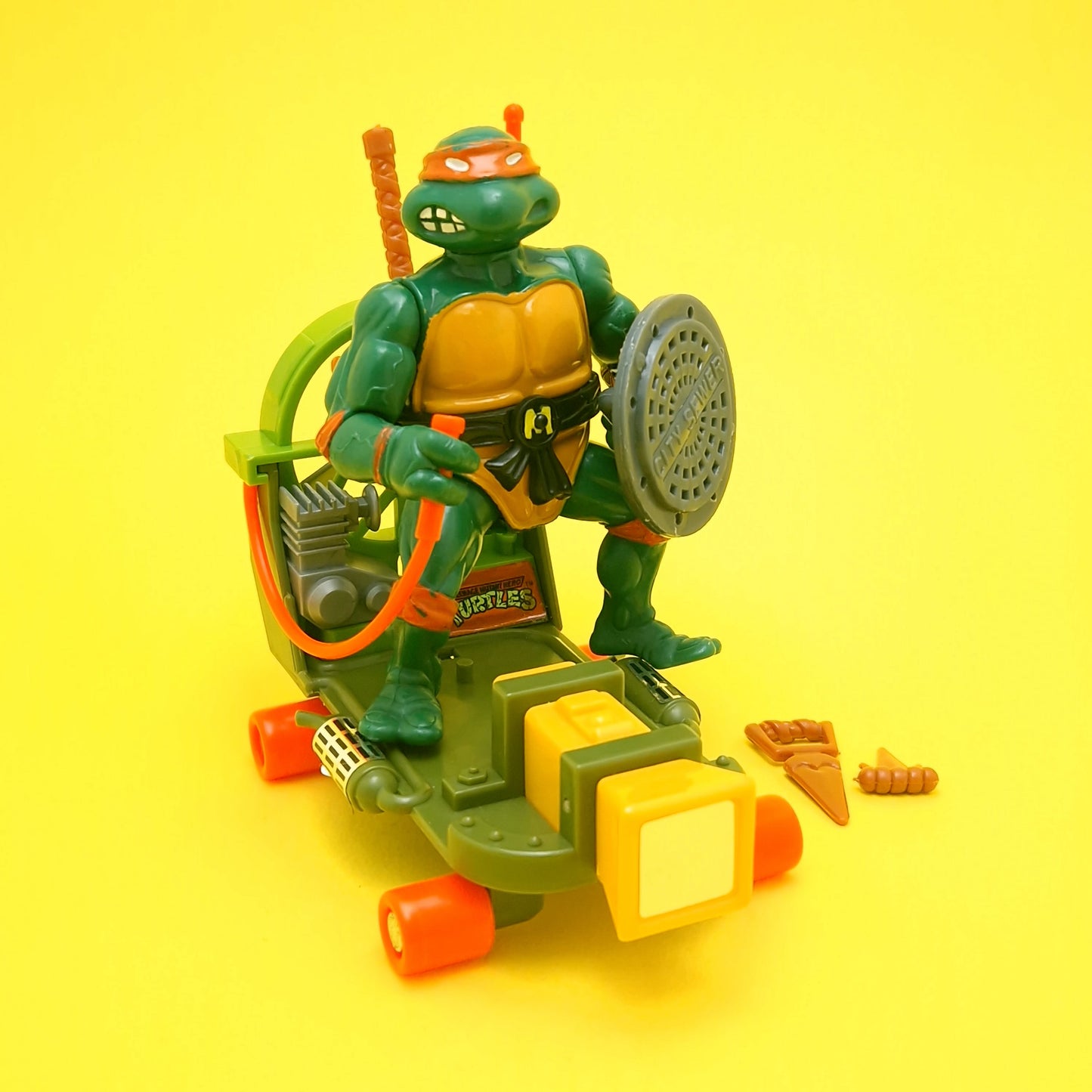 TEENAGE MUTANT NINJA TURTLES ☆ CHEAPSKATE & MICHELANGELO Vintage Action Figure Vehicle ☆ Hero Loose