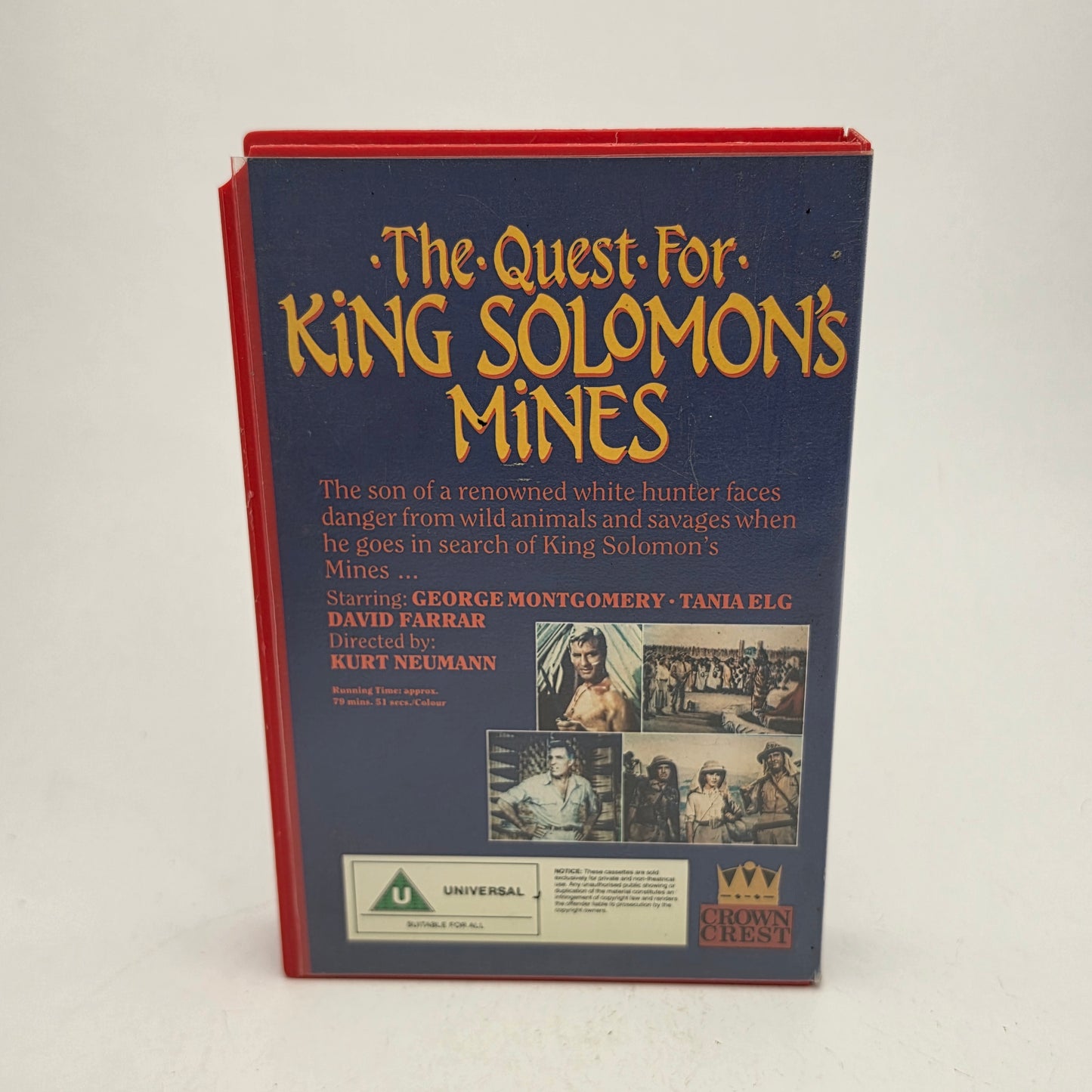 VHS Video ☆ THE QUEST FOR KING SOLOMONS MINES ☆ U Cert Vintage Tape Crown Crest