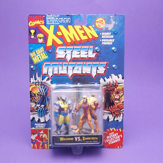 X-MEN STEEL MUTANTS ☆ WOLVERINE Vs SABRETOOTH MARVEL Figure ☆ Diecast Metal Vintage Carded Toybiz 90s