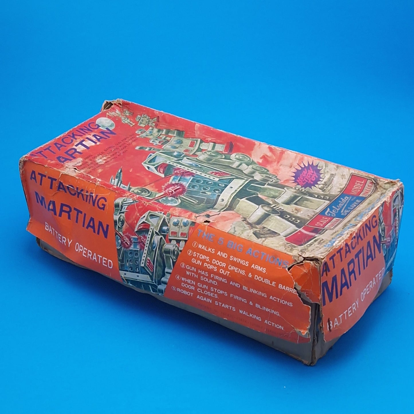 HORIKAWA JAPAN ☆ ATTACKING MARTIAN ROBOT Tin Battery Operated GOLD Space Figure ☆ Vintage BOXED Original 1960s