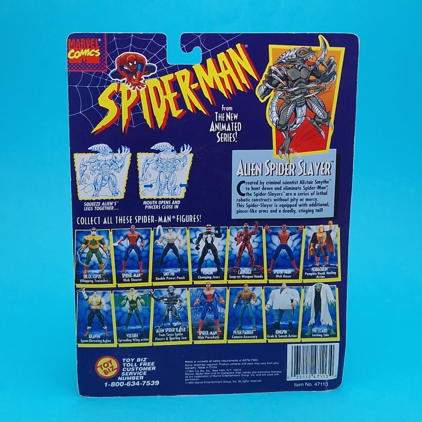 SPIDER-MAN ANIMATED SERIES ☆ ALIEN SPIDER SLAYER MARVEL Figure Vintage ☆ MOC Sealed Carded Toybiz 90s