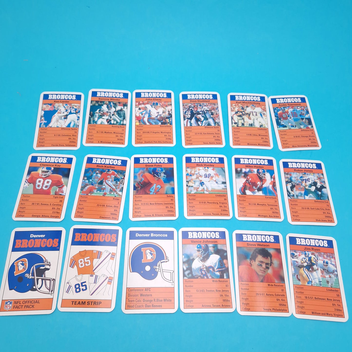 NFL ACE ☆ DENVER BRONCOS FACT PACK all 33 Cards ☆ Complete Vintage Game Case