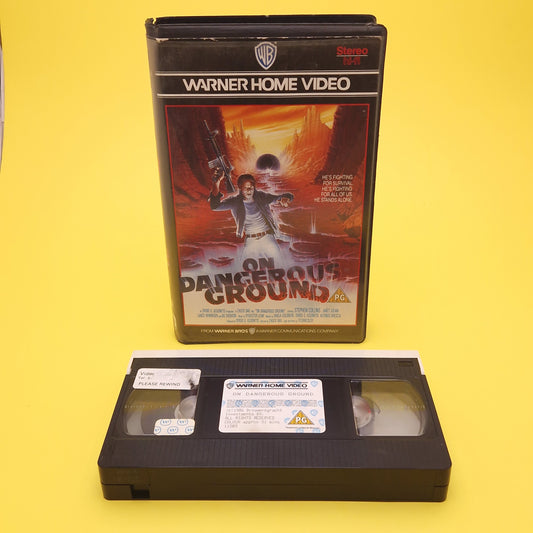 VHS Video ☆ ON DANGEROUS GROUND ☆ 80s CLAMSHELL Big Box Ex Rental Vintage PG cert