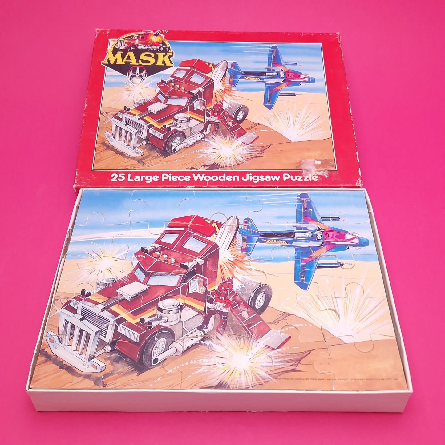 M.A.S.K ☆ 2x WOODEN 25 Large Piece JIGSAW Boxed Rhino Thunderhawk ☆ Hestair Vintage 80s Rare