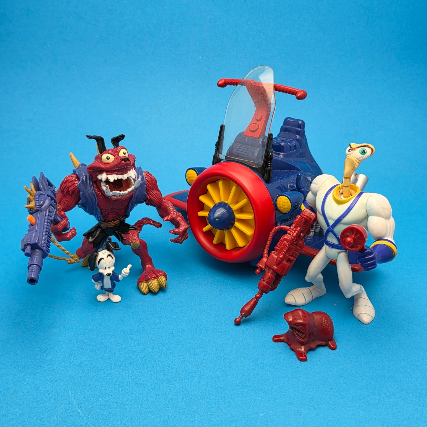 EARTHWORM JIM ☆ PETER PUPPY POCKET ROCKET SHIP Vintage Action Figures ☆ Loose Playmates
