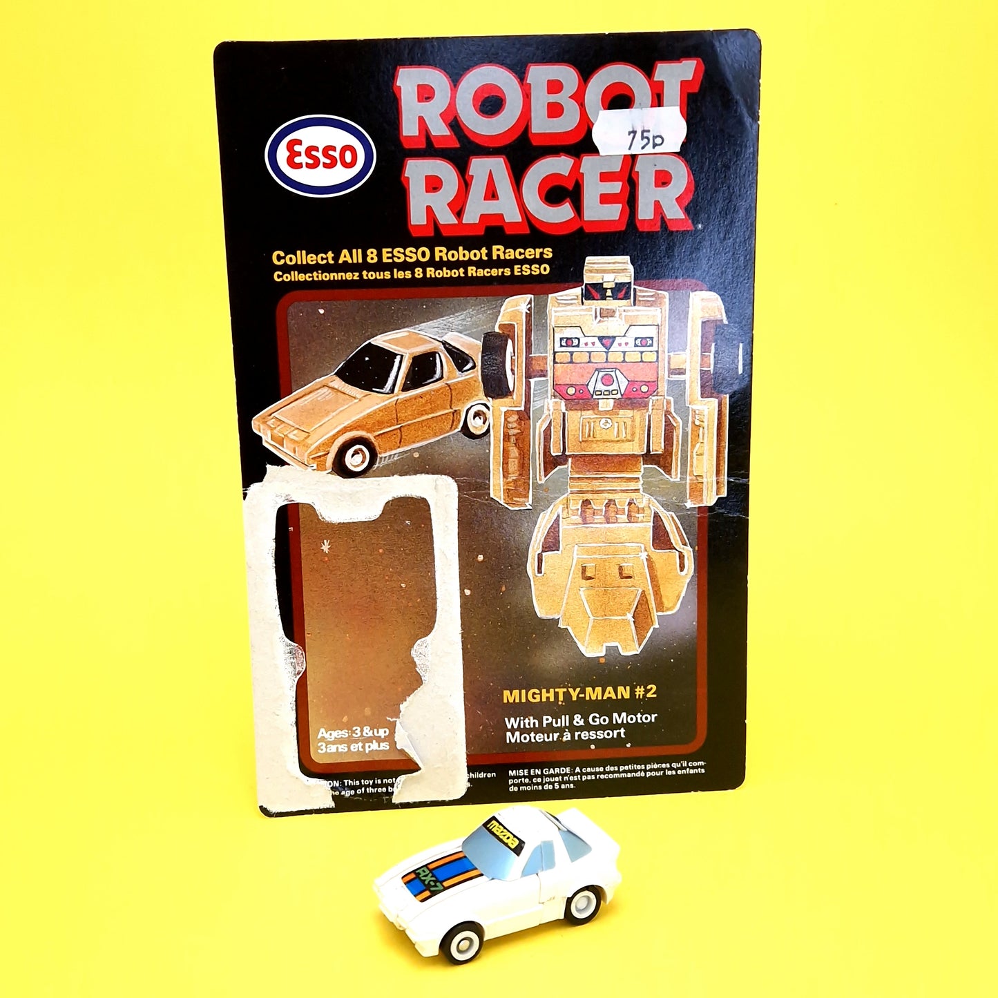 ROBOT RACER ☆ MIGHTY MAN #2 Esso Racers White Mazda RX-7 Robot Figure ☆ Vintage