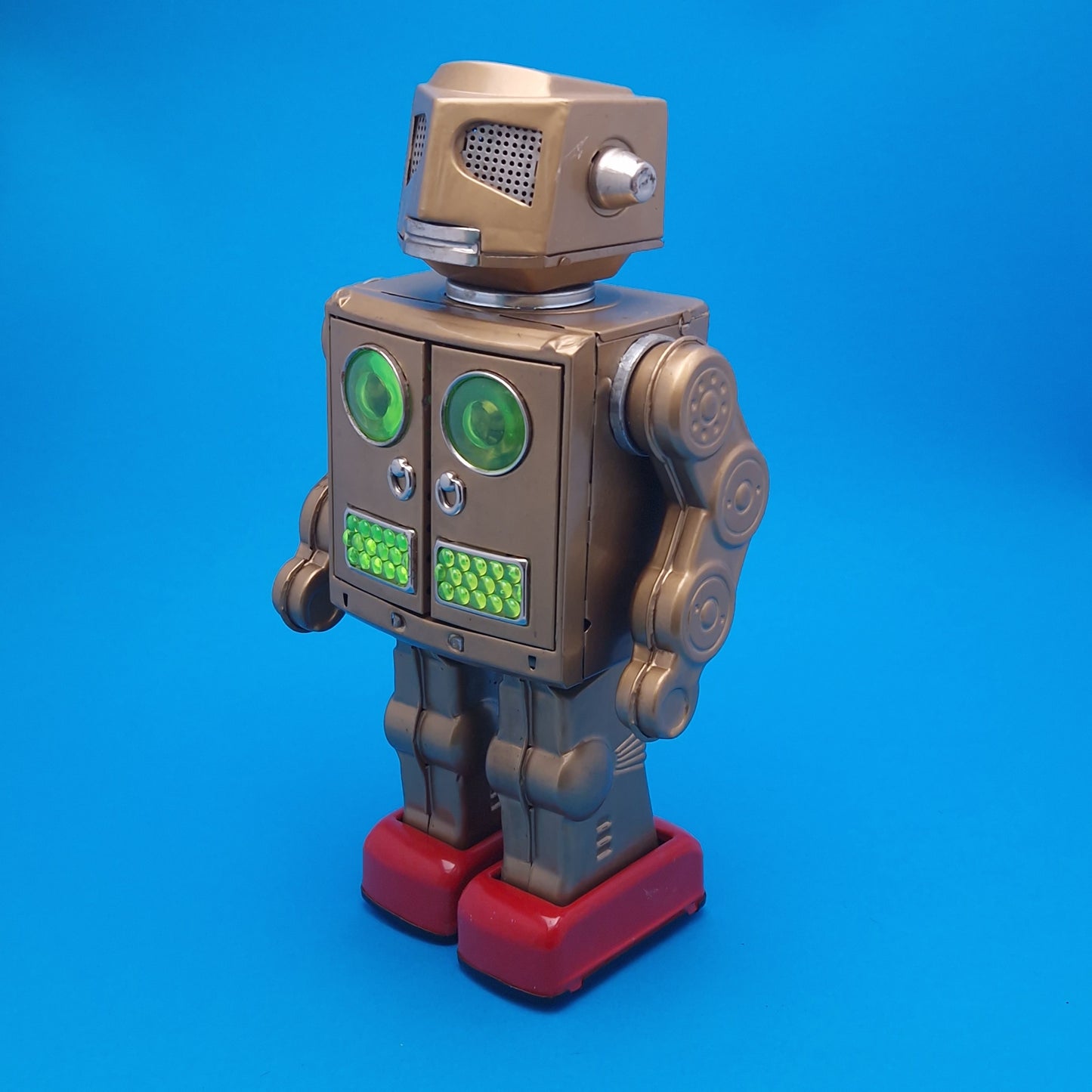 HORIKAWA JAPAN ☆ ATTACKING MARTIAN ROBOT Tin Battery Operated GOLD Space Figure ☆ Vintage BOXED Original 1960s