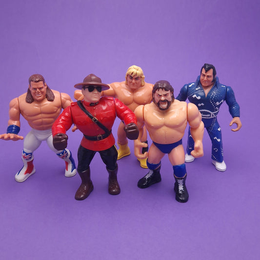 WWF HASBRO ☆ 5x Bundle MOUNTIE BULLDGOG HACKSAW Vintage Wrestling Figure ☆ Original 90s
