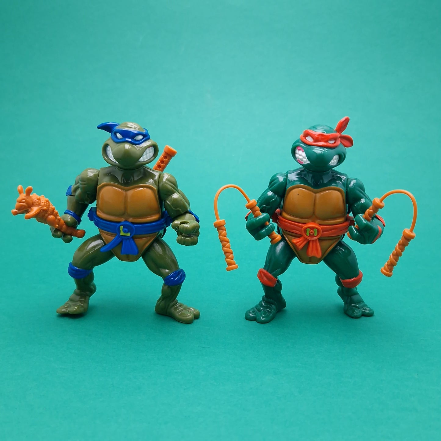 TEENAGE MUTANT NINJA TURTLES ☆ LEONARDO & MICHELANGELO Storage Shell Figure ☆ 90s Vintage