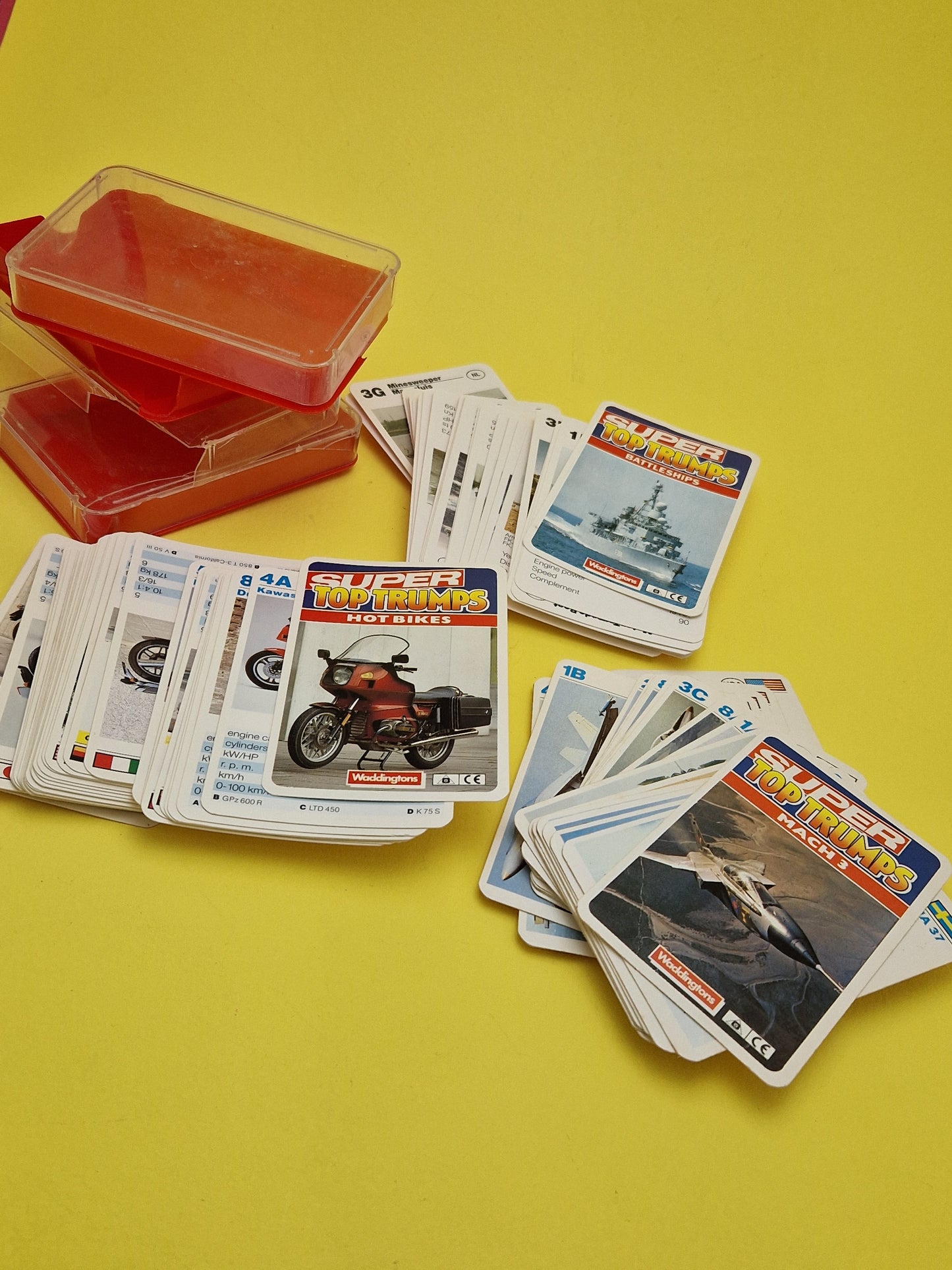 TOP TRUMPS ☆ x3 SUPER HOT, BIKES BATTLESHIPS & MACH 3 ☆ Vintage Game Case Waddingtons