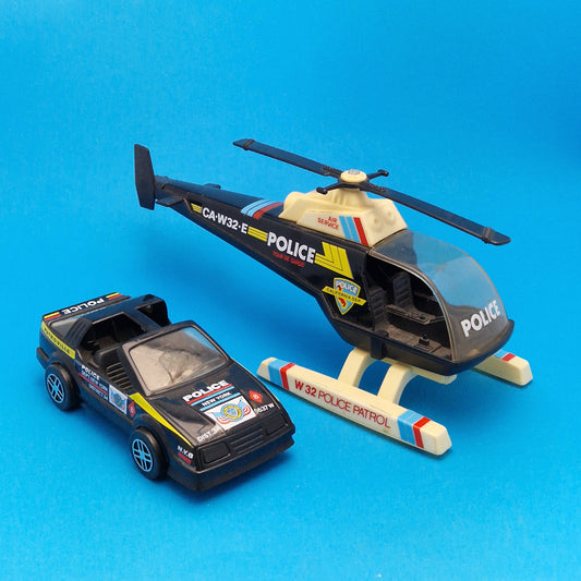 POLICE PATROL ☆ GOZAN Helicopter and Car Vehicle Vintage ☆ Spain Loose 1980s