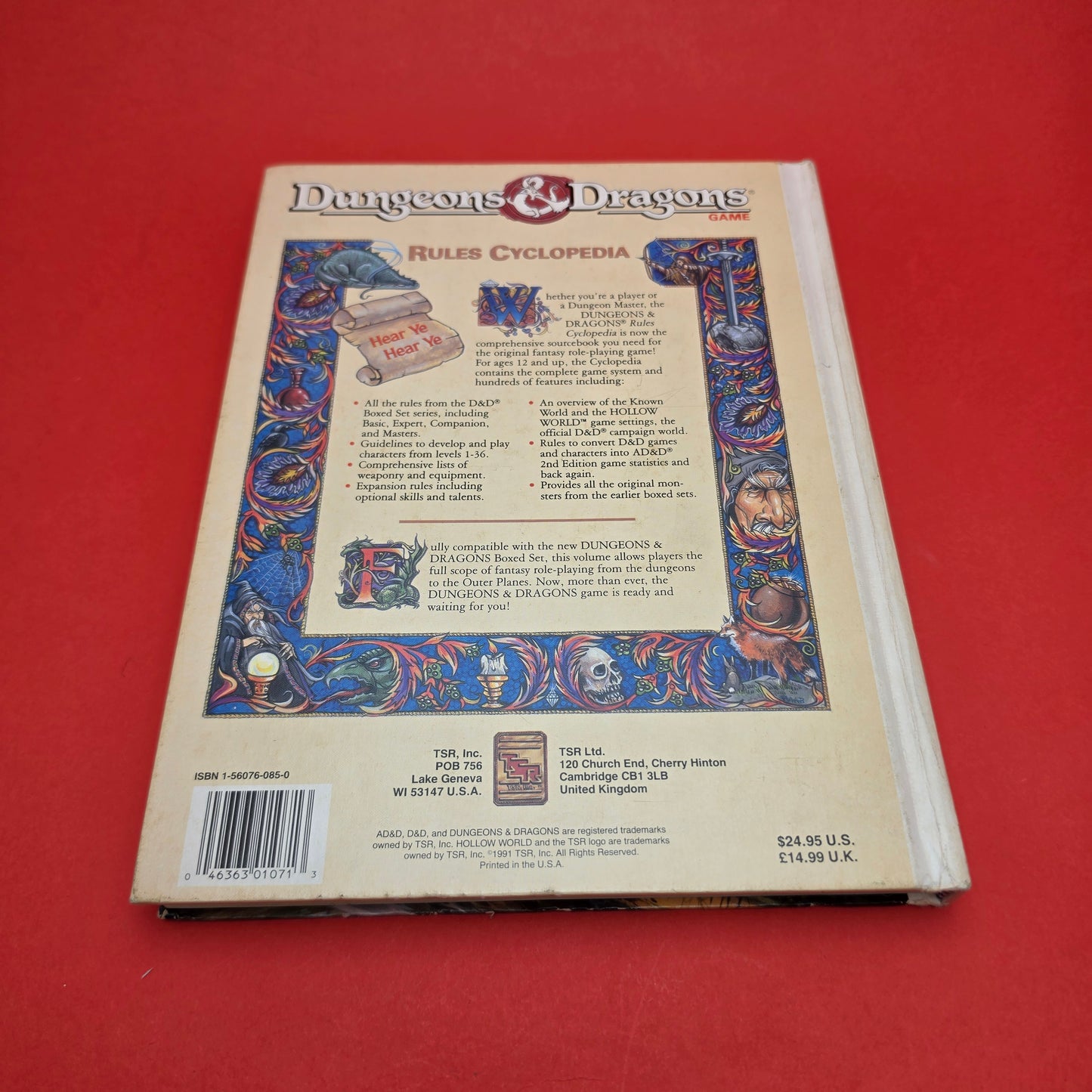 DUNGEONS & DRAGONS ☆ D&D Rules Cyclopedia Book TSR 1991 HC Good RPG ☆ Vintage Original