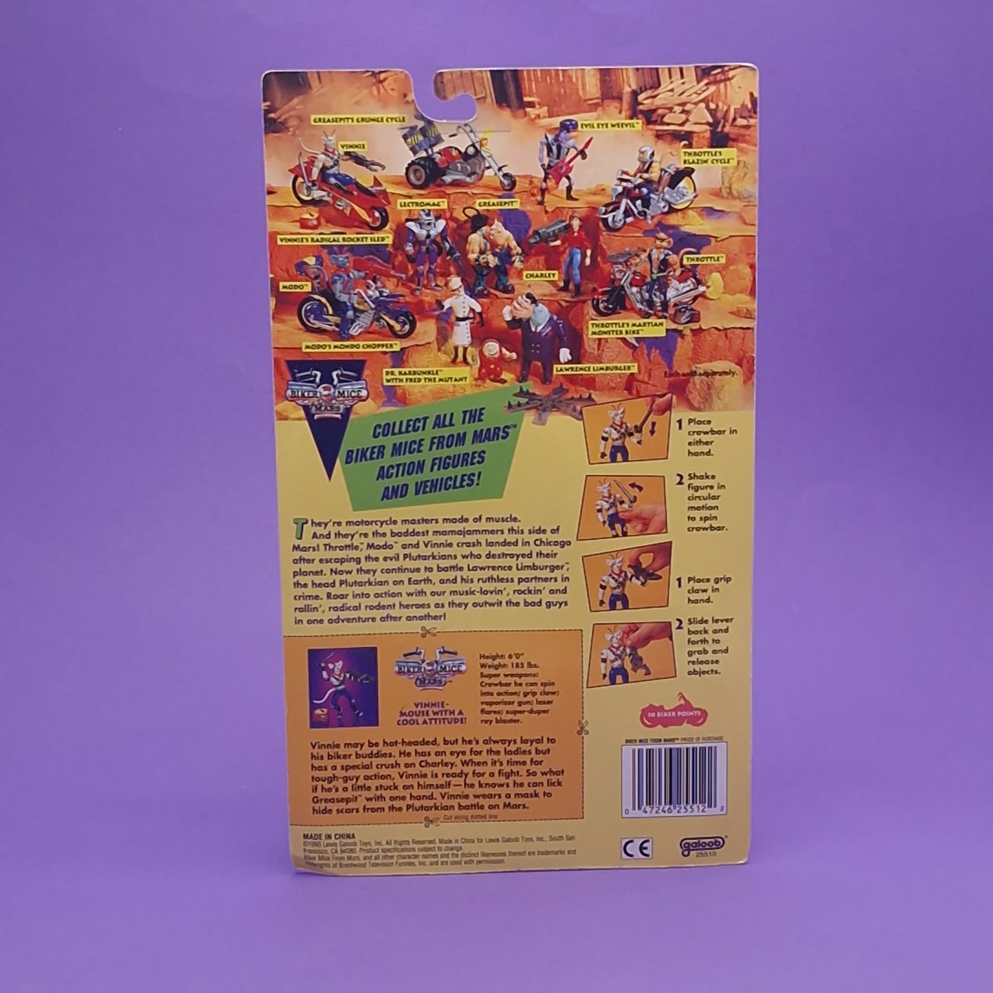 BIKER MICE FROM MARS ☆ THROTTLE VINNIE MODO Carded Action Figure ☆ Sealed Vintage 90s