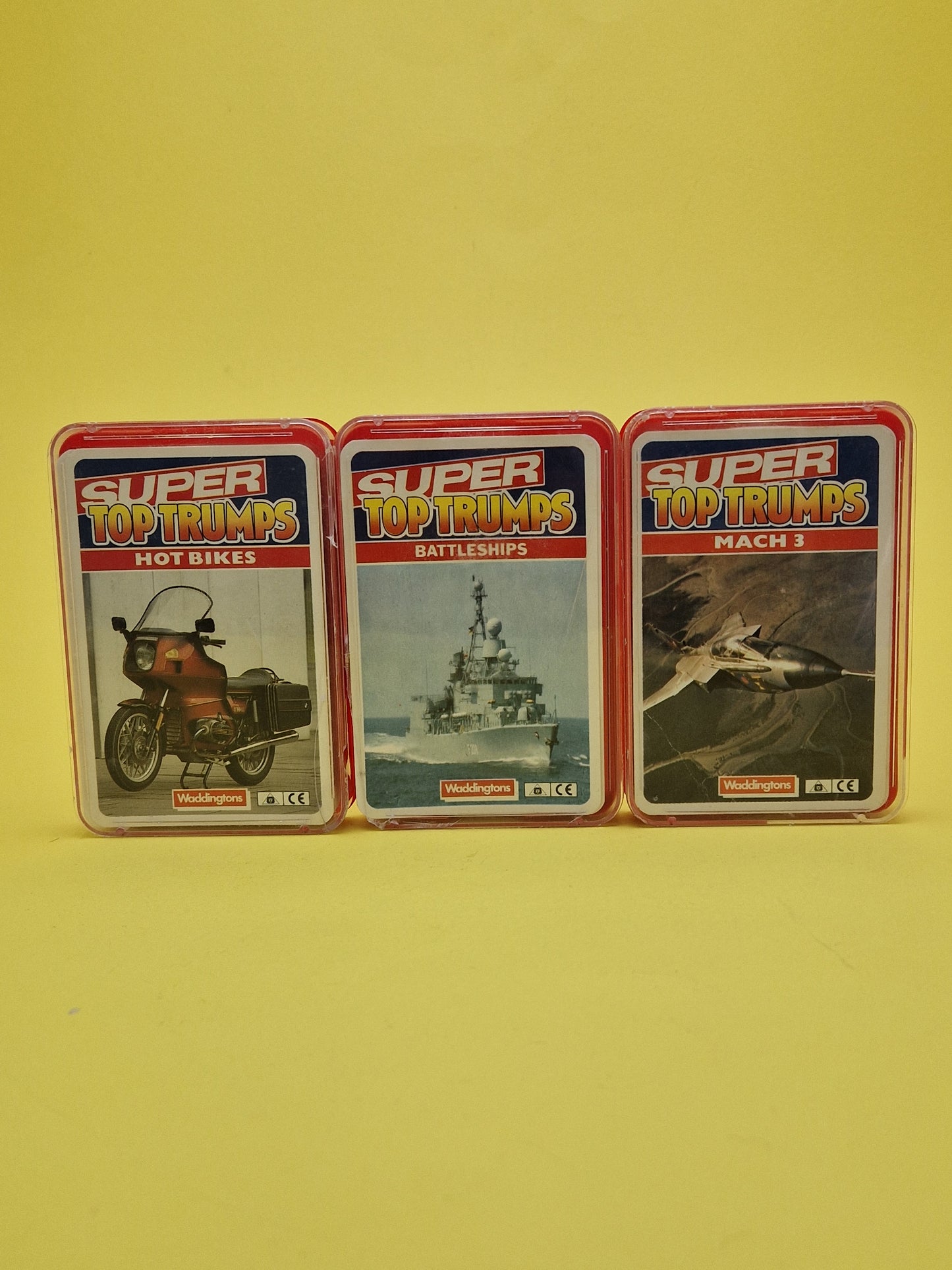 TOP TRUMPS ☆ x3 SUPER HOT, BIKES BATTLESHIPS & MACH 3 ☆ Vintage Game Case Waddingtons