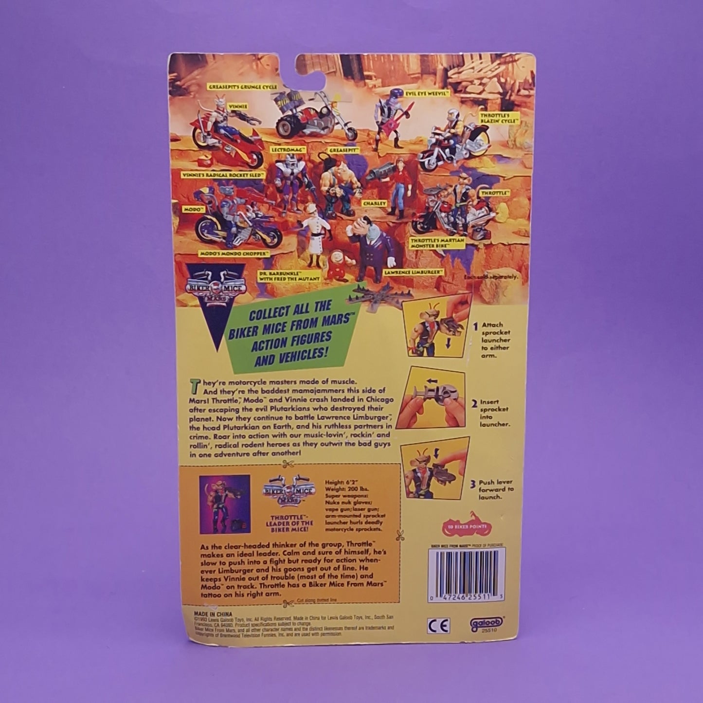 BIKER MICE FROM MARS ☆ THROTTLE VINNIE MODO Carded Action Figure ☆ Sealed Vintage 90s