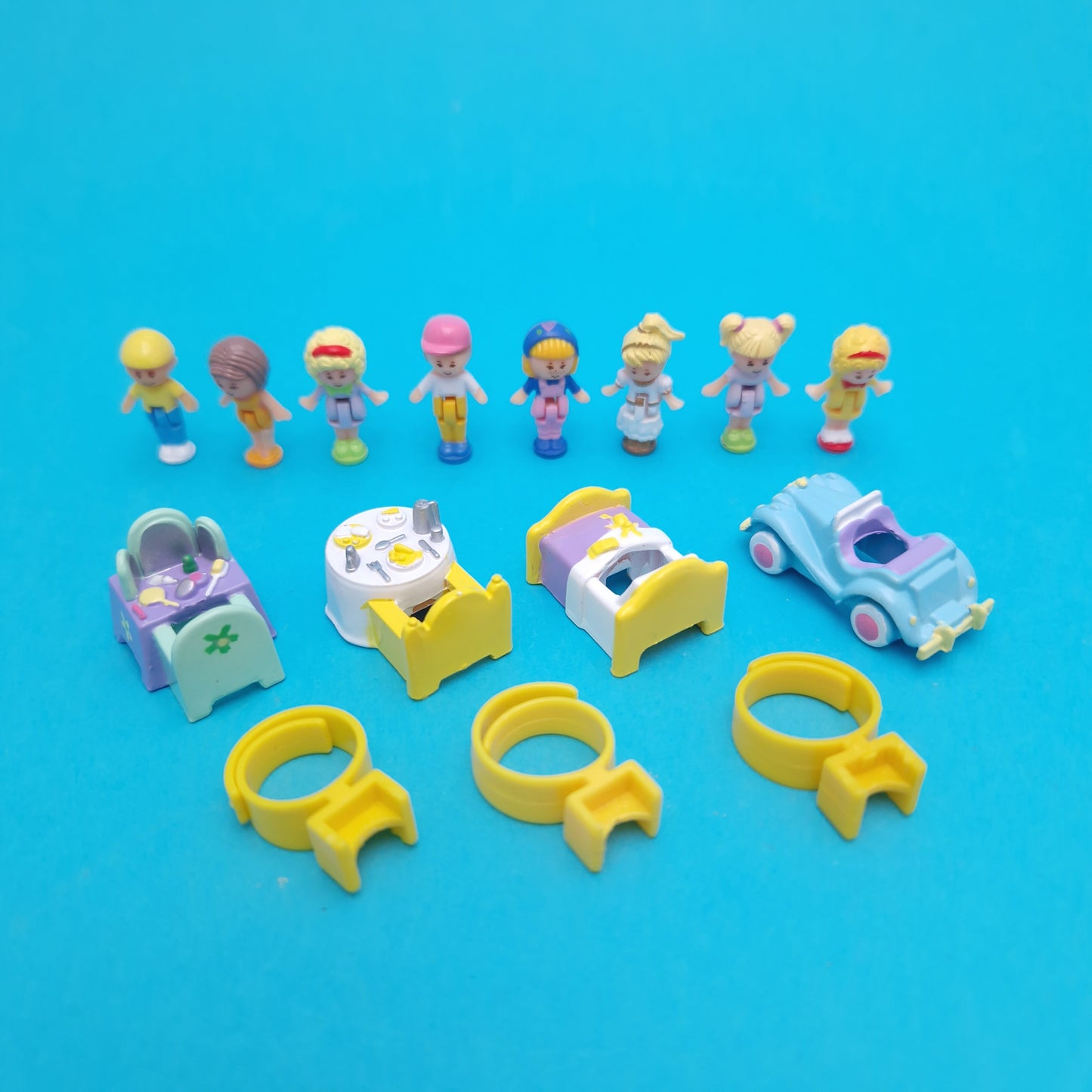 POLLY POCKET ☆ RINGS Bundle Sports Car Bed time Dress Up Vintage Figure Playset ☆ Original 1989