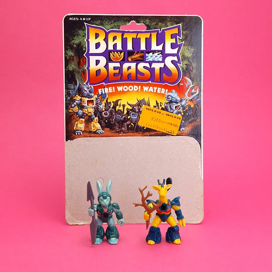 BATTLE BEASTS ☆ RUBBERNECK GIRAFFE #18 HARE RAISING RABBIT #22 set Figure ☆ Vintage Hasbro Takara